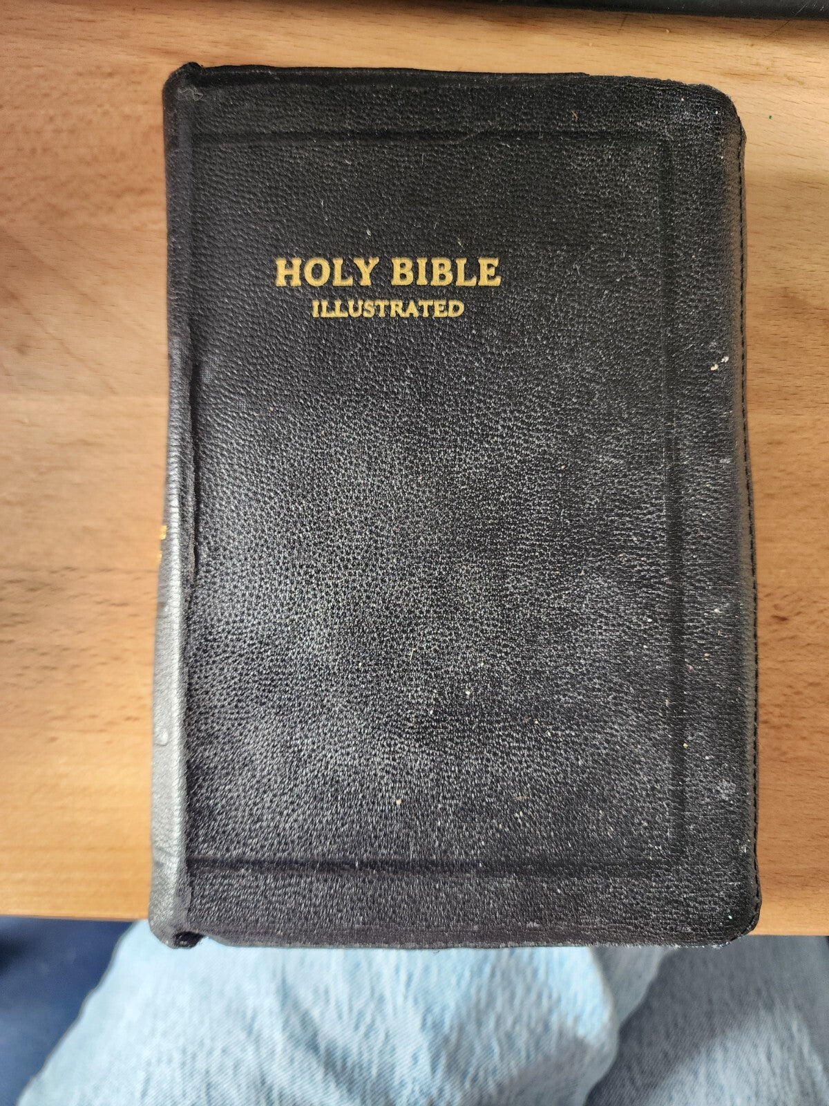 Vtg HOLY BIBLE KJV Leather Zippered Red Letter Edition World Illustrated