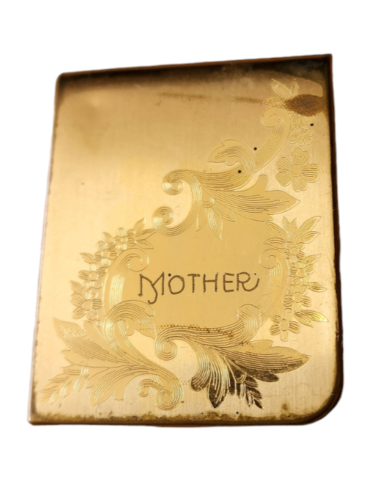 Vtg Elgin Brass American Compact Engraved "Mother" USA