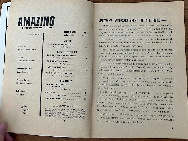 AMAZING SCIENCE FICTION STORIES - This Crowded Earth by Robert Bloch