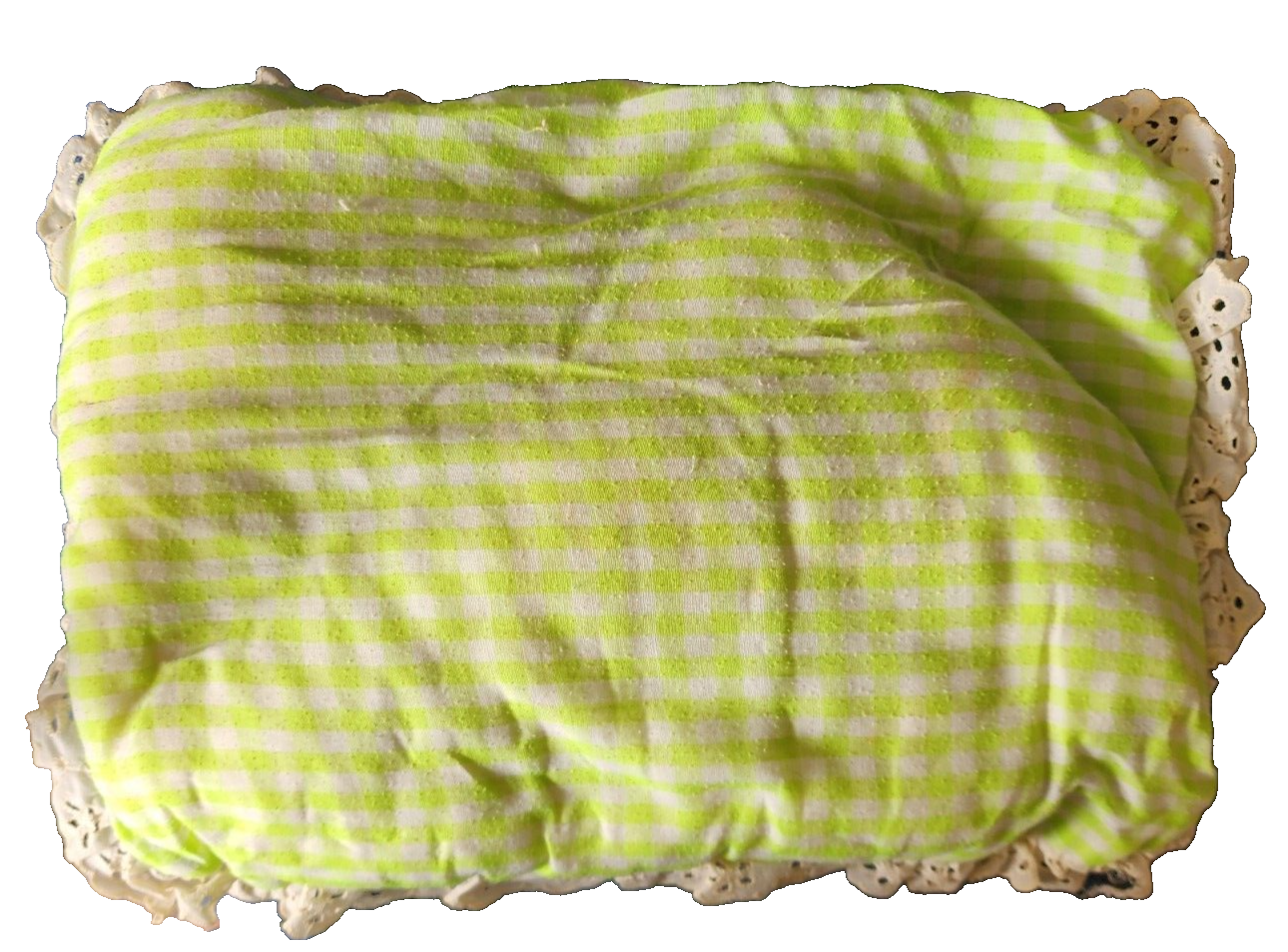 Small Vintage Baby Pillow 11"x15" Bunnies, ruffled trim