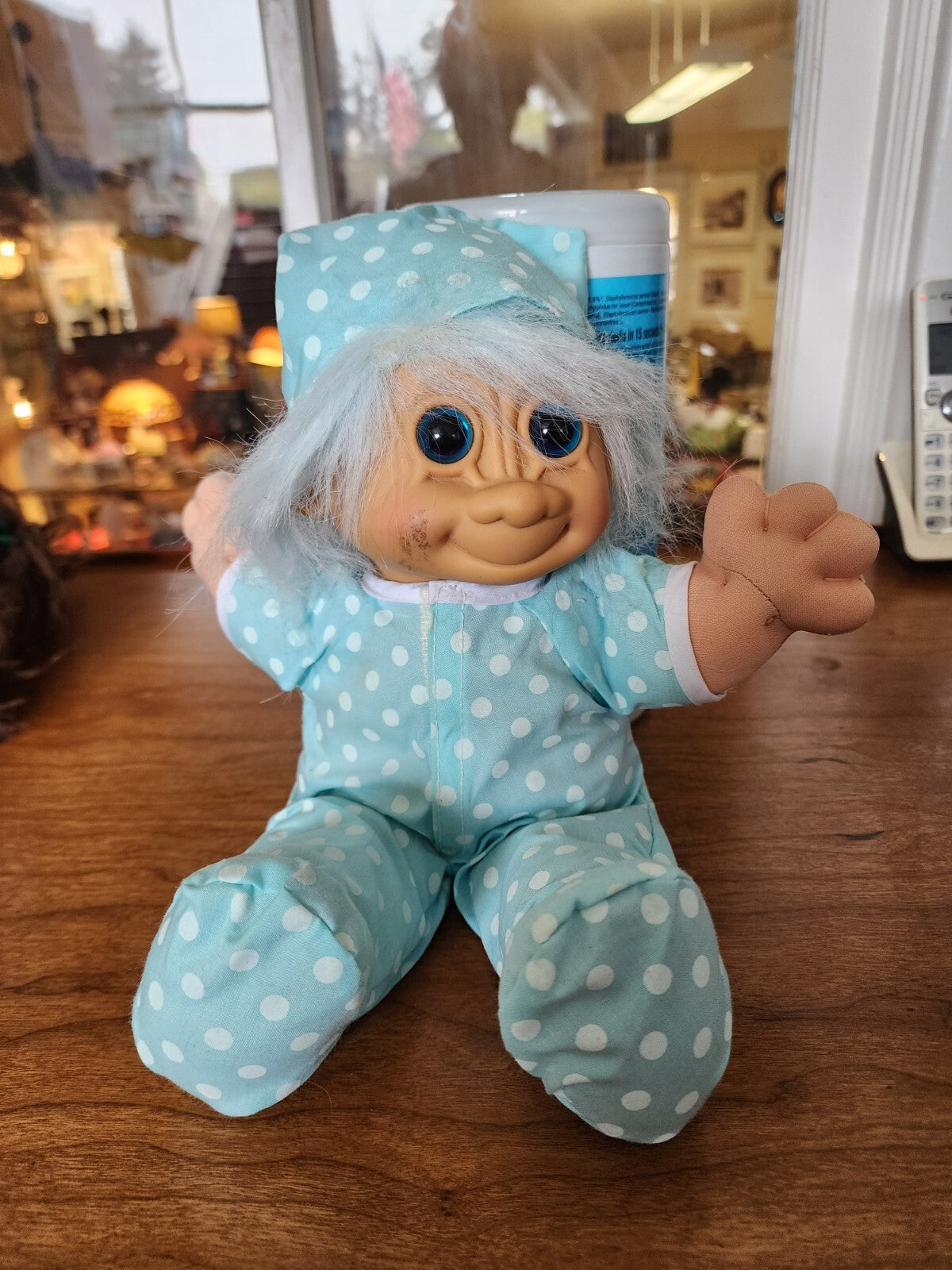 Vtg Russ Troll Doll Blue Night Cap Plush Toy