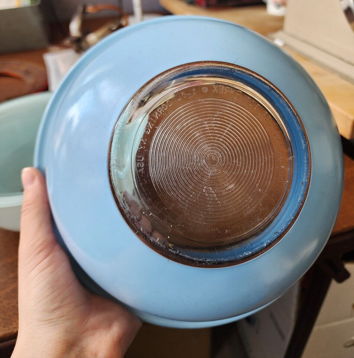 Set of 2 PYREX Moody Blues Mixing Bowl 323 322 Blue Clear Bottom - Vintage