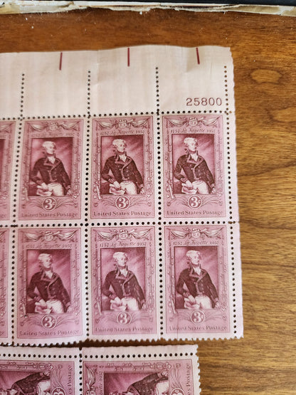 Lot of 16 U.S. Postage 3 ¢ Plate Block 25801 & 25800 La Fayette 1757 - 1957