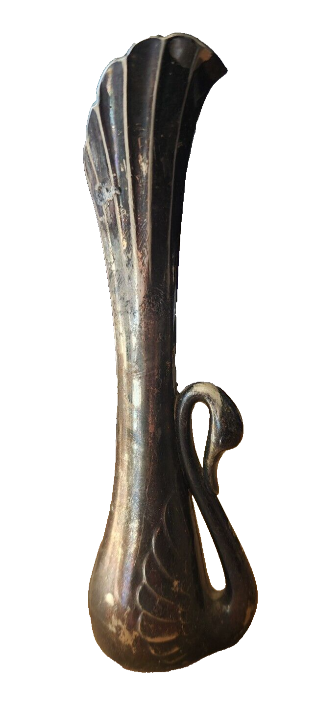 Silver Plate Art Nouveau Style Swan Bud Vase