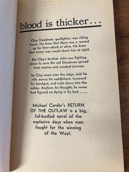 Bantam Books - RETURN OF THE OUTLAW by MICHAEL CARDER