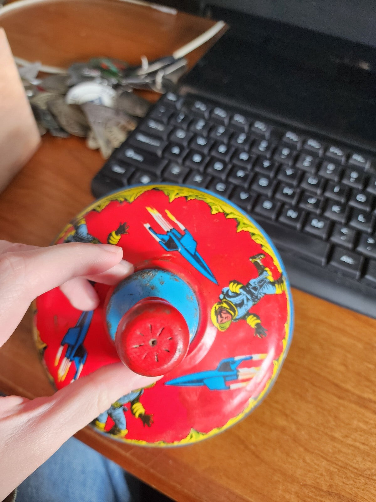 Vintage Spinning Space Top Tin Lithograph - Works!