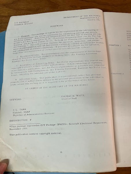 On-The-Job Training Package - Aircraft and Missile Electrical Repairman 1961 Jan