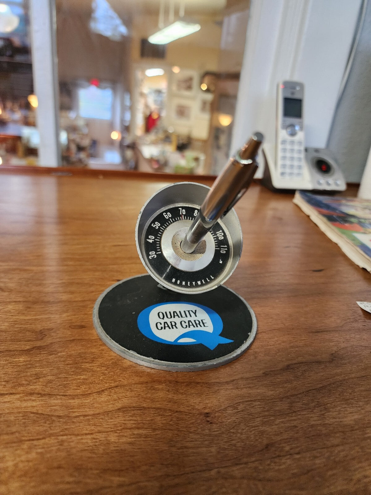 Vintage Honeywell QUALITY CAR CARE Desk Thermometer Pen Holder