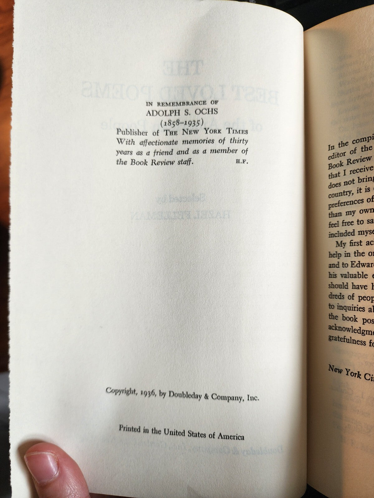 The Best Loved Poems Of The American People, Hazel Felleman 1936 HC