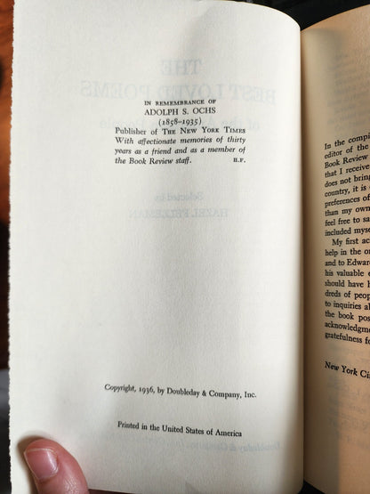 The Best Loved Poems Of The American People, Hazel Felleman 1936 HC