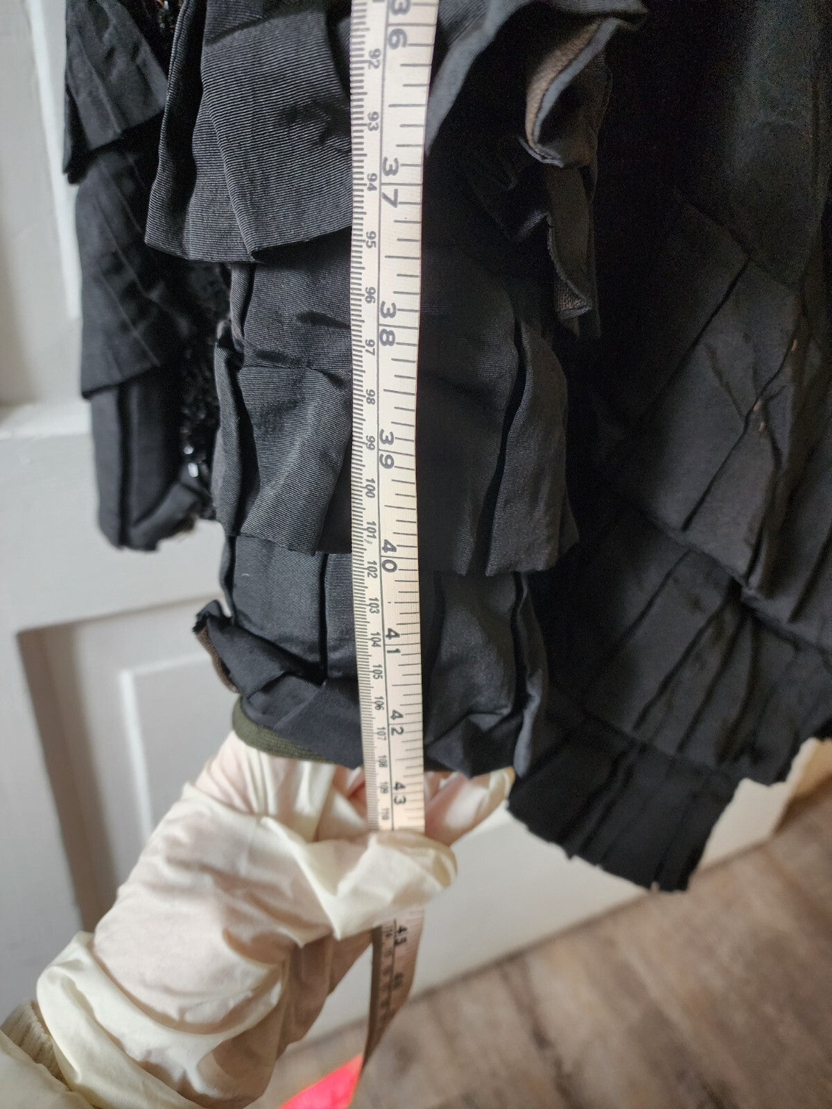 Edwardian Antique Full Long Beaded Skirt Black Silk/Taffeta