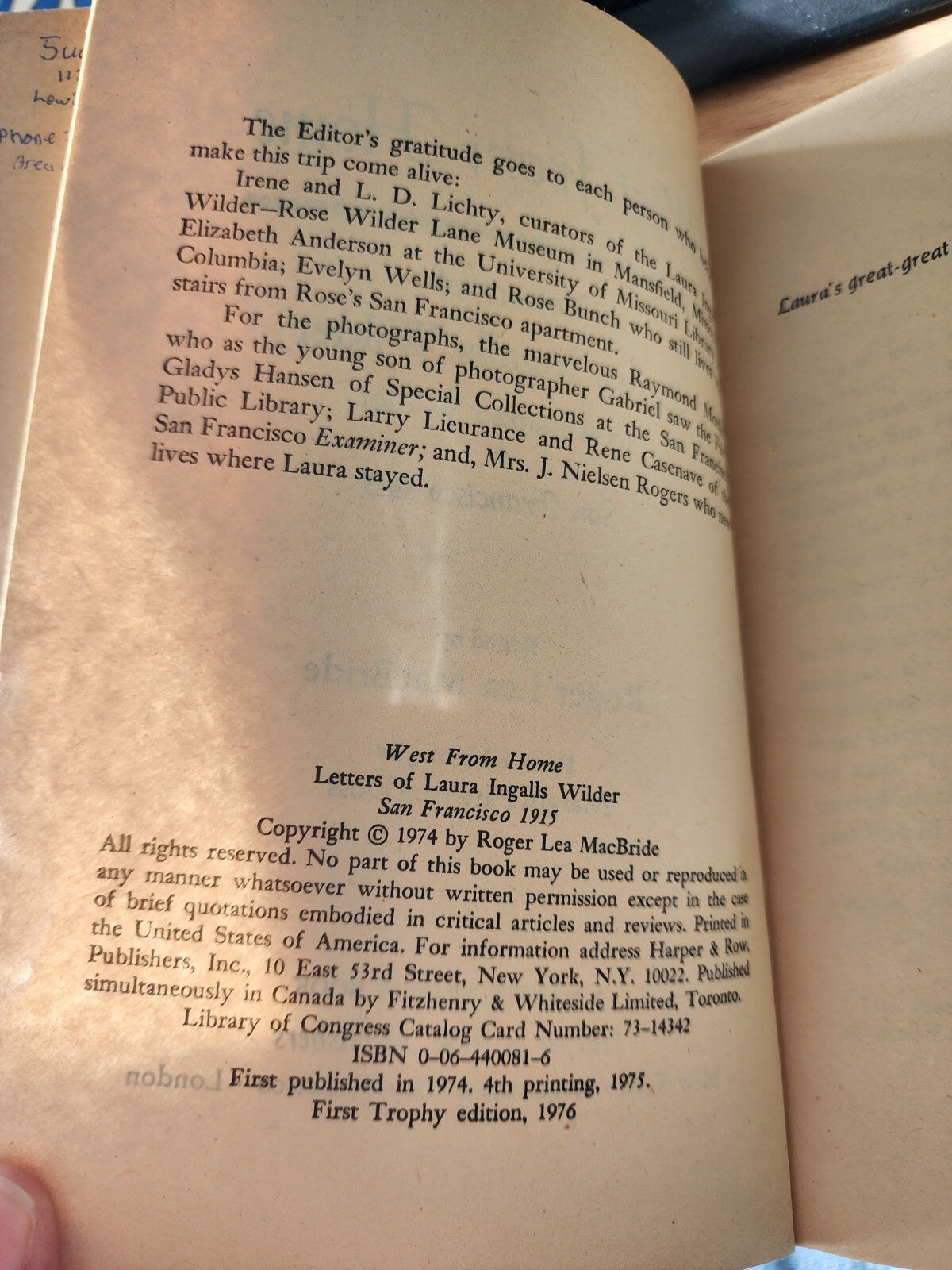 West from Home Letters of Laura Ingalls Wilder Vintage Paperback 1976