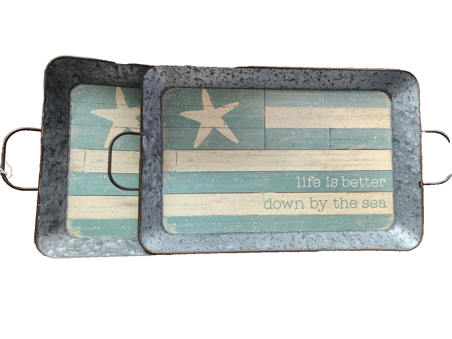 Set of 2 Down By The Sea Beach Themed Tray NWT