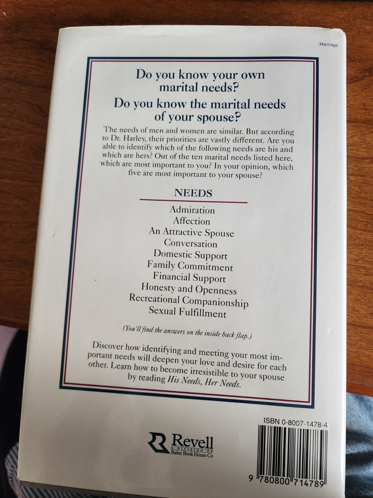 His Needs, Her Needs - Hardcover By Willard F. Harley Jr. - VERY GOOD