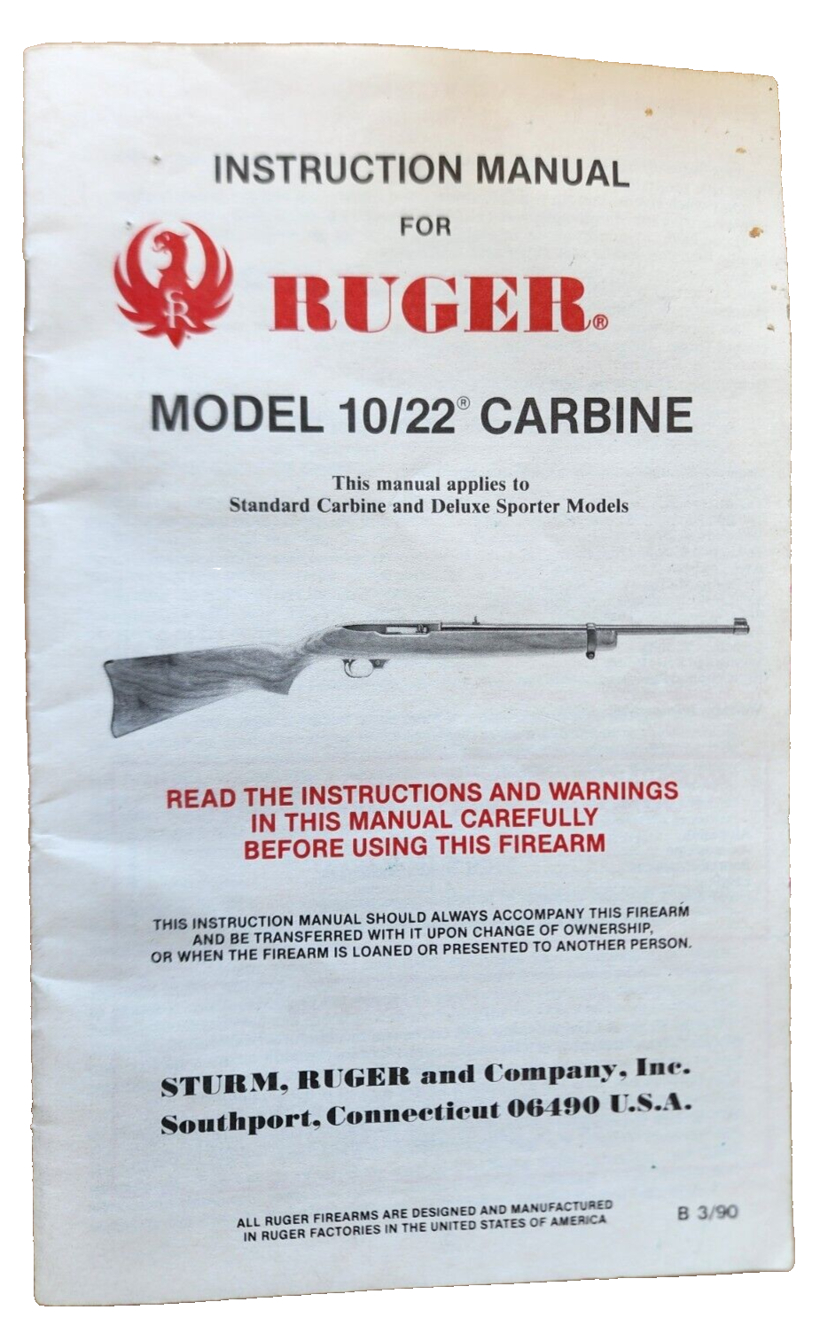 Ruger Model 10/22 Carbine Instruction Manual Vintage