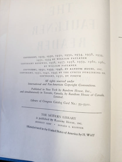 THE WILLIAM FAULKNER READER 1961 The Modern Library HC (b15)
