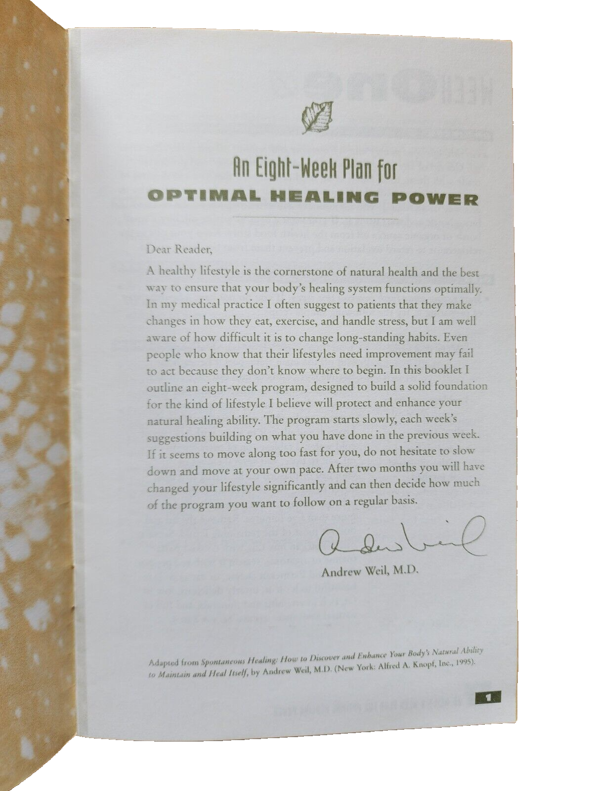 Dr Weil's 8 Week Plan for Optimal Healing Power by Andrew Weil, M.D. (PB)