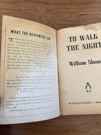 "TO WALK THE NIGHT' by William Sloane & 'IN HAZARD' by Richard Hughes - lot of 2