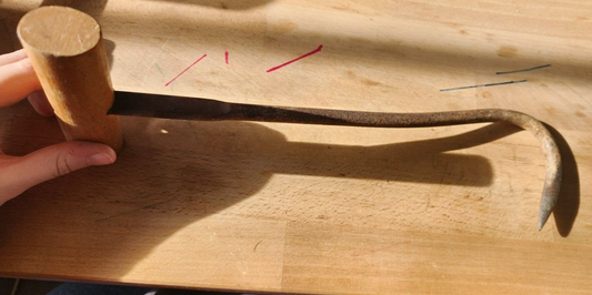 Vtg Antique 11" Cast Iron Hay Bale Ice Meat Hook with Wood Handle