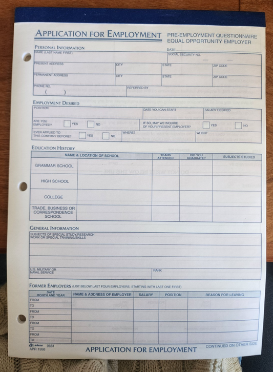 Adams Applications for Employment 8.5 x 11 Inch 3 Hole Pre Punch