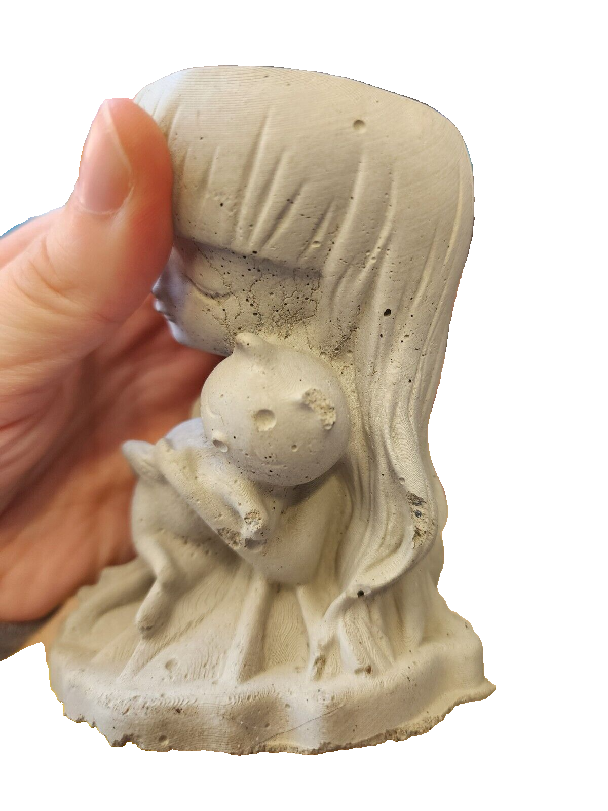 Girl with cat dustpan basket bucket flowerpot ashtray