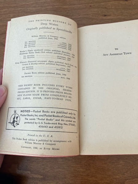 Vtg Pocketbook - Deep Waters (Spoonhandle) by Ruth Moore