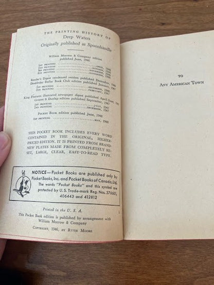 Vtg Pocketbook - Deep Waters (Spoonhandle) by Ruth Moore