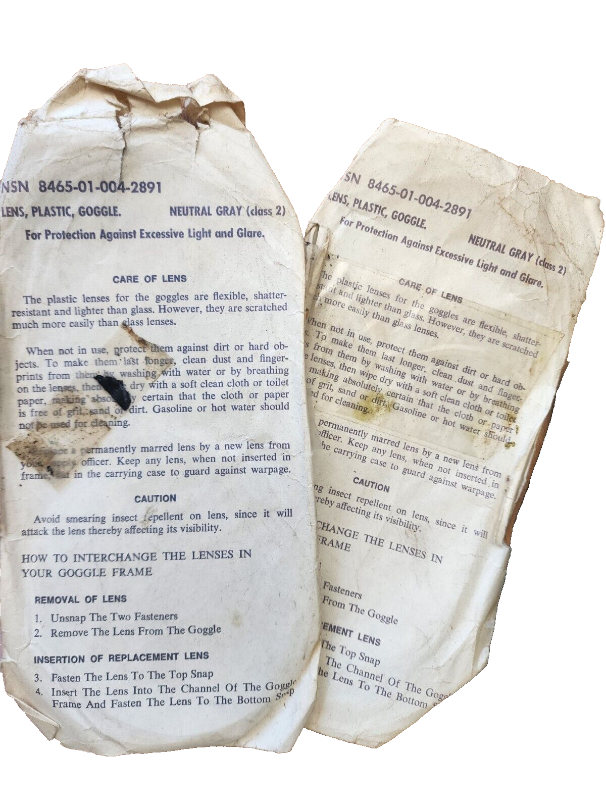 Vtg US Military Goggles, 1974 Sun, Wind & Dust, & xtra lenses