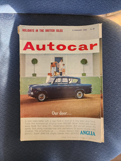 Vtg AUTOCAR Magazine 8th FEBRUARY 1963 Ford Anglia Cover