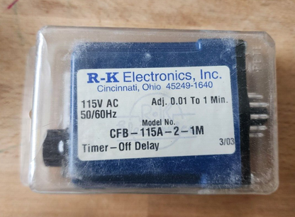 R-K Electronics Delay Timer Relay CCB-115A-2-1M 115 Volt .01-1 Minute