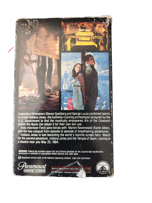 Raiders of the Lost Ark BETA, 1981 NOT VHS RARE Harrison Ford, Spielberg (EMP24)