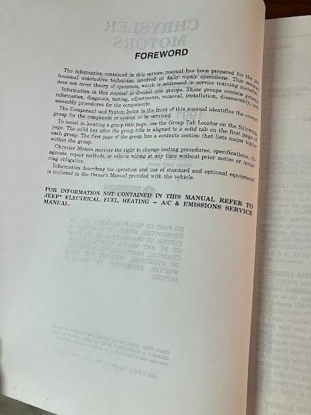1991 Service Manuals - Chrysler Jeep
