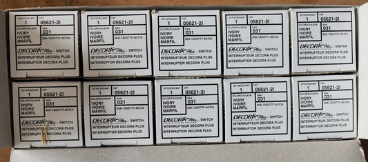 10 Leviton IVORY LIGHTED COMMERCIAL Rocker Light Switches 277V 05621-2I