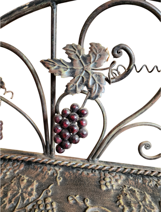 Large Wine Rack with Grape Vine Decor - Fits 6 Wine Bottles & 6 Glasses