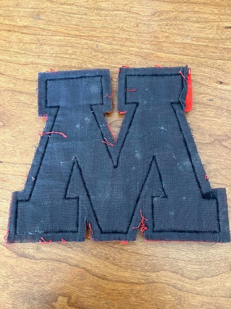 Varsity Letter M Jacket Patch - Red On Black M