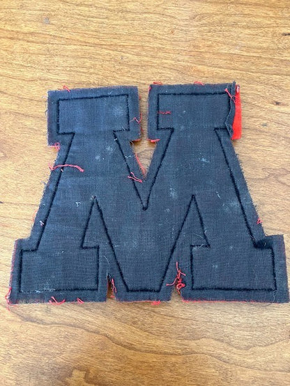 Varsity Letter M Jacket Patch - Red On Black M