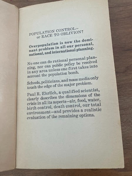 The Population Bomb by Dr. Paul R. Ehrlich