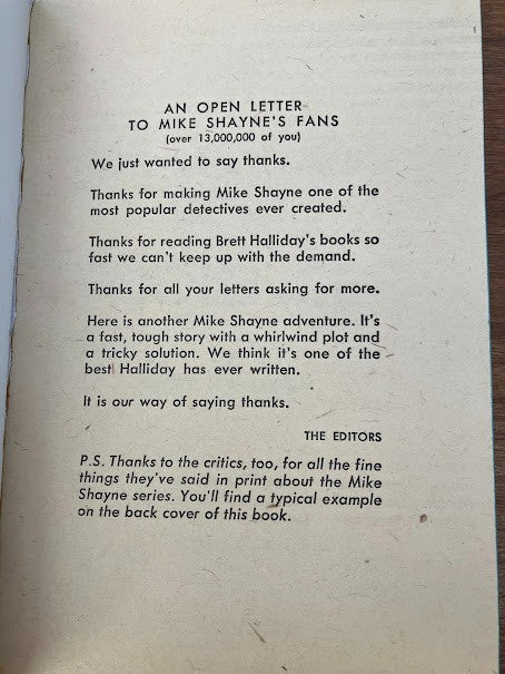 Vtg Paperbacks by Brett Halliday - lot of 2