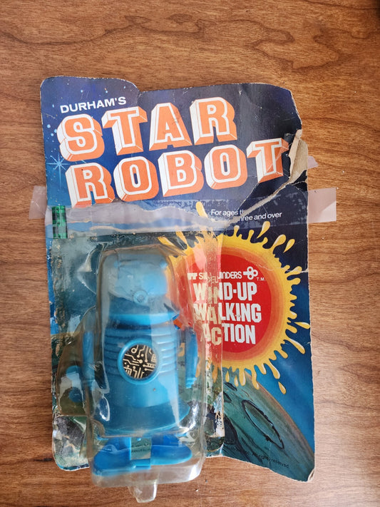 1978 Durham Sindwinder STAR ROBOT Wind-Up Toy Blue