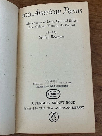 100 AMERICAN POEMS Edited By Selden Rodman