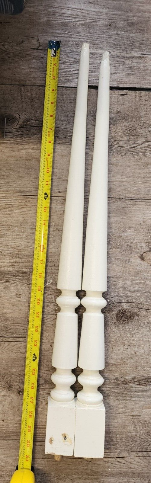 2 Vintage Salvaged White Painted Wood Porch Spindles