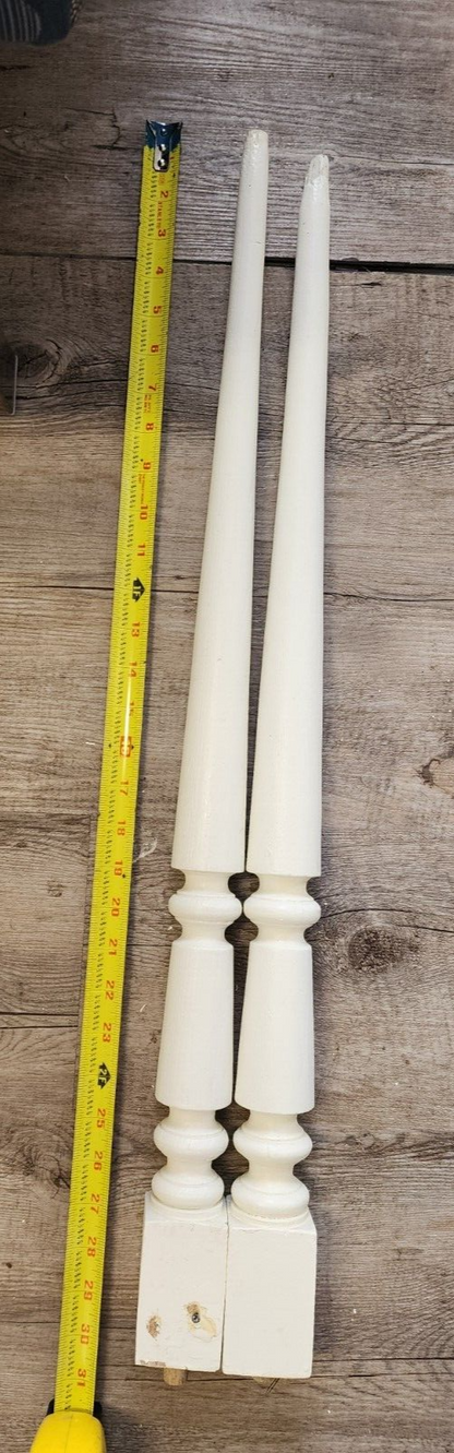 2 Vintage Salvaged White Painted Wood Porch Spindles