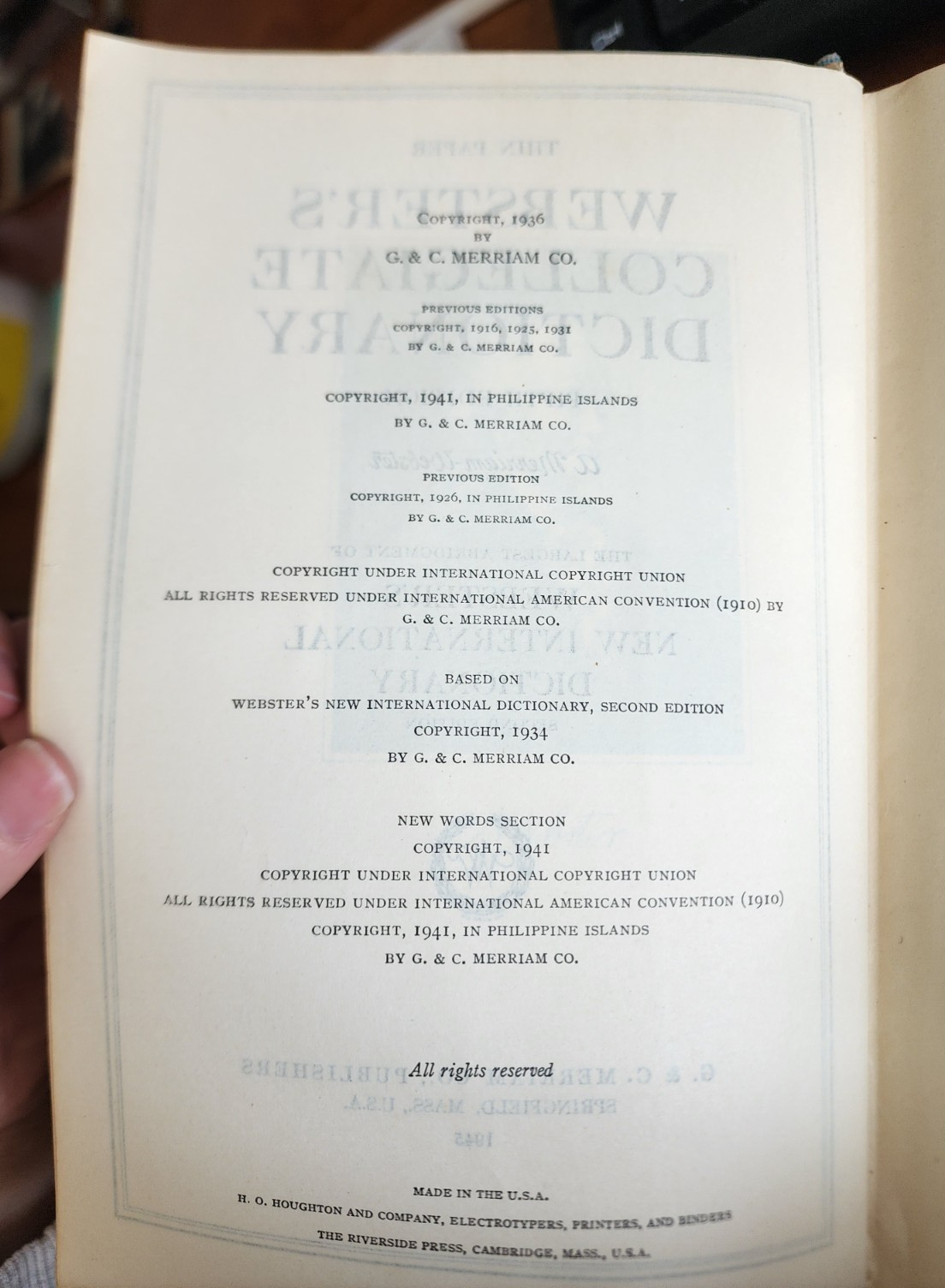 Vtg Webster's Collegiate Dictionary 1948  Fifth Edition Hardcover