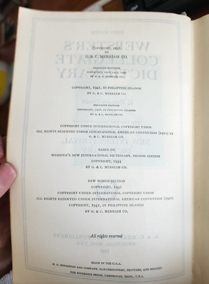 Vtg Webster's Collegiate Dictionary 1948  Fifth Edition Hardcover