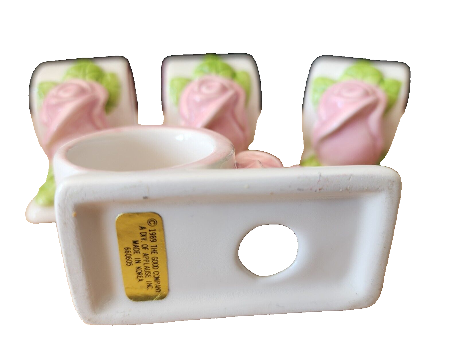 Vtg 1989 Porcelain Napkin Rings Raised Pink Roses Set 4