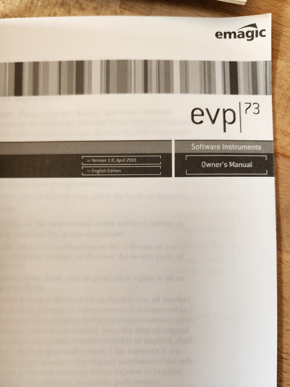 Emagic evp 73 Software Instruments Vintage Owner's Manual