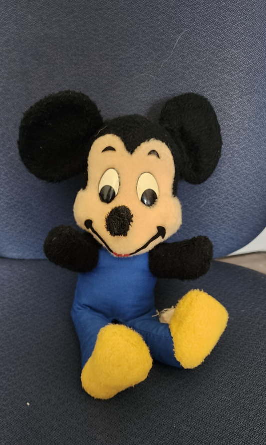 Vtg 1950s Walt Disney Mickey Mouse Plush Stuffed Toy Blue Jumpsuit