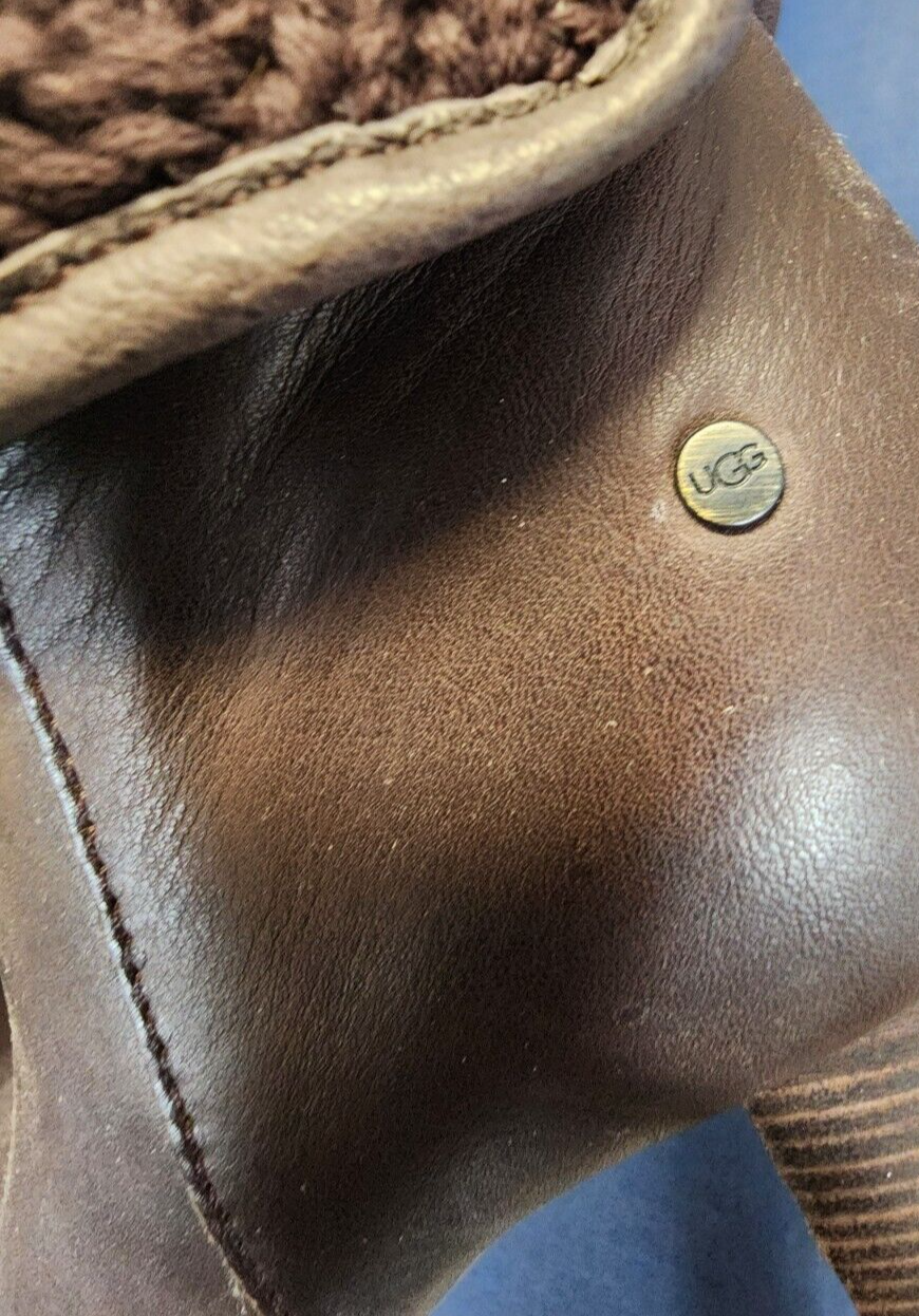 UGG Dandylion Tres Knit Cuff Lamb Lining Brown Ankle Boots Women's 8