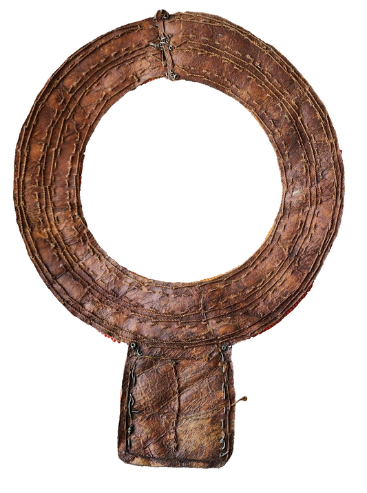 VTG AFRICAN BEADED TRIBAL COLLAR Necklace Multicolored w/ leather backing