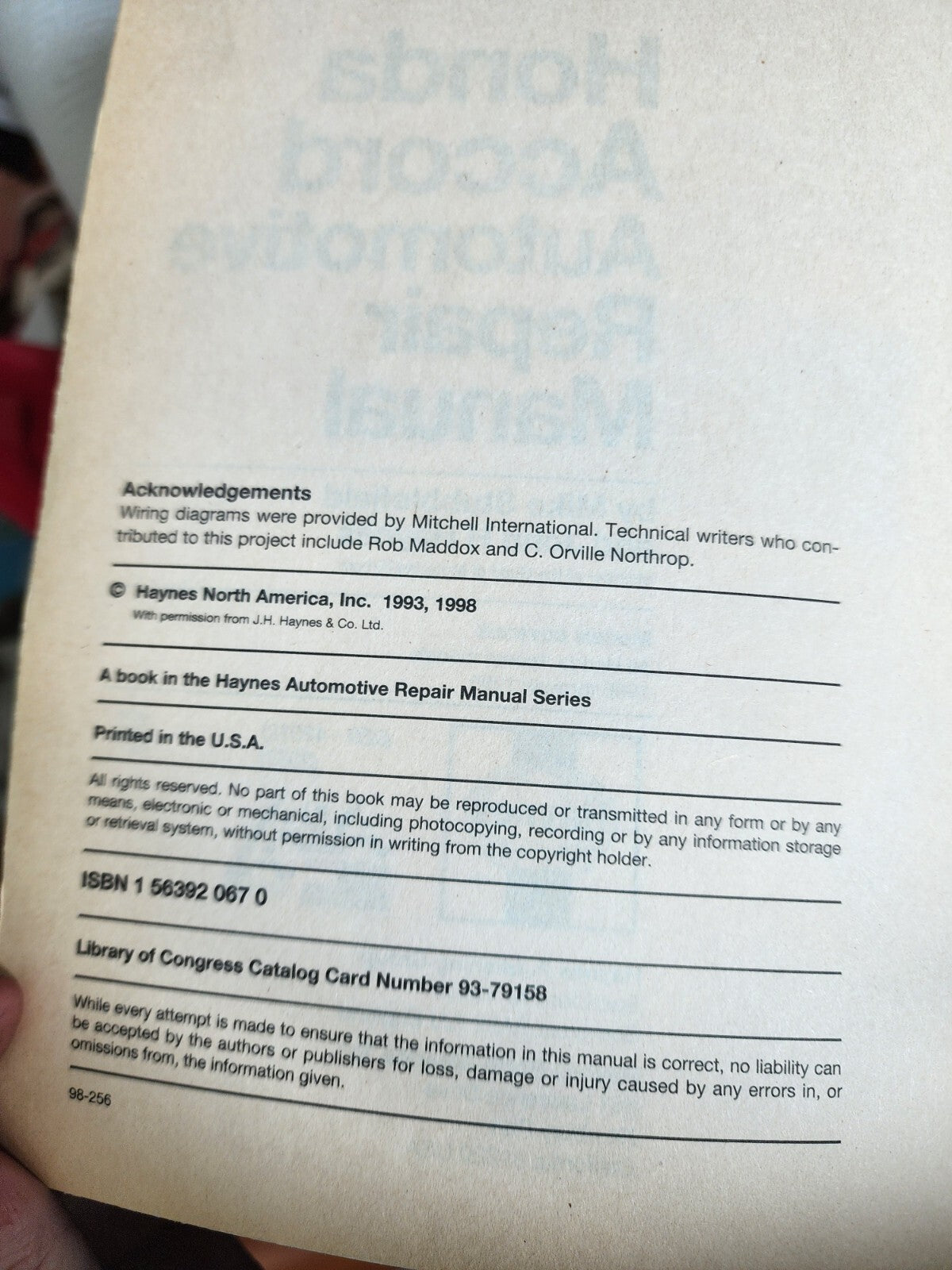 Honda Accord 1990-1993 Haynes Repair Manual